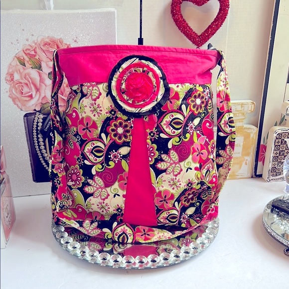 Handmade Handbags - Hand made Pink Floral shoulder bag adjustable strap